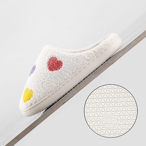 Image of Women's Men's Cute Fuzzy Heart Slippers Memory Foam Fluffy Couple Slippers Cozy House Indoor Outdoor Shoes
