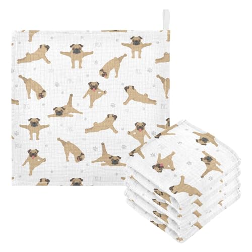 Image of vvfelixl Baby Cotton Washcloths Pug Dog Infants Bath Towel for Unisex Face Towels for Newborn, Natural Baby Wipes Delicate Skin, 11.8 X 11.8 inch, one sizex3