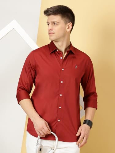 Image of Thomas Scott Men's | Solid | Full Sleeve | Slim Fit | Cotton Blend | Spread Collar | Casual Shirt