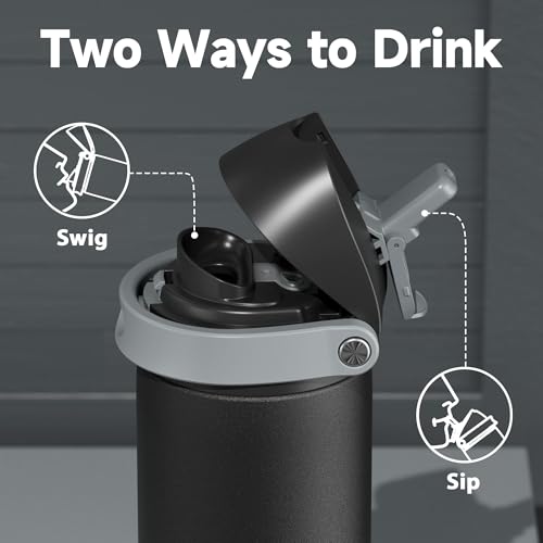 24 oz Insulated Water Bottle for Sports: Meoky Stainless Steel Water Bottle with 2-in-1 Straw and Spout Lid - Leak Proof, Cold for 24 Hours, Fits in Car Cup Holder, BPA-Free for Travel Gym, Night - Image 5