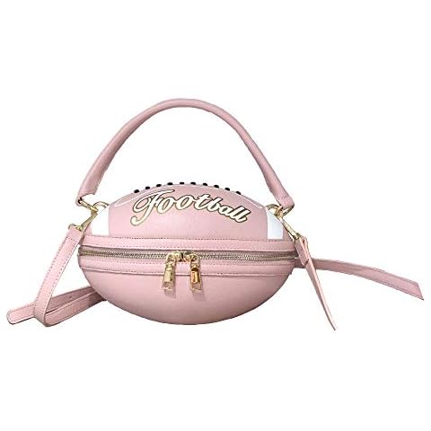 Football Shaped Purse For Women Crossbody Handbag Girls Messenger Bag Tote Shoulder PU Leather Round Handbags pink Size: 9.05×1.57×1.57in Cover