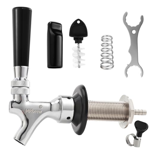 MRbrew Draft Beer Long Shank Faucet Kit 3 Beer Shank No Leak 1/4 Beer Line Nipple Barb Fitting Shank Beer Tap for Kegerator Brewing with Self-Closing Tap Stainless Steel Core for Home Beer Party
