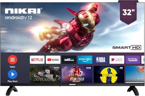Nikai 32 Inch Smart HD LED TV 720p (1366x768) | Android TV with WiFi & DLNA Quad-Core Processor Netflix YouTube Shahid 16W Speakers 2 HDMI & 2 USB Ports | Black - NTV3200SLED | 2 Year Warranty