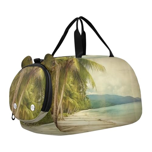 Retro Beach Duffle Bag for Girl, Sports Duffle Gym Bags with Shoe Compartment, Personalized Overnight Bag Travel Weekender for Kids