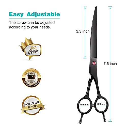 Intini 7.5" Curved Dog Grooming Scissors,Professional Pet Grooming Shears with Safe Round Tips, Shears for Dogs with Thick Hair,Dematting Tool for Dogs,Light Weight, Right and Left Hands - Image 2