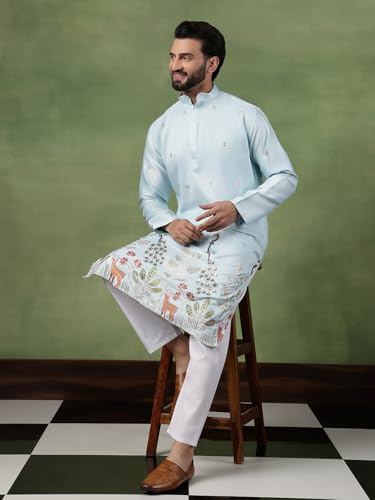 Image of SOJANYA (Since 1958 Men's Cotton Silk Flora & Fauna Embroidered Kurta With Pyjama