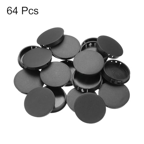 Image of MECCANIXITY 64PCS 55mm /2.17 inch Black Plastic Hole Plugs, Flush Type Panel Hole Plugs Insert End Caps for Locking Hole Tubes Furniture Cabinet