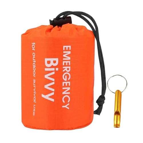 Image of wodehahagou Bivvy Bag Survival Emergency Blanket - Waterproof Cold Protection With Whistle - Reusable for Outdoor Camping Hiking (Bright Orange)