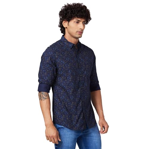 Image of Spykar Men's Cotton Poplin Slim Fit Full Sleeve Causal Printed Shirt