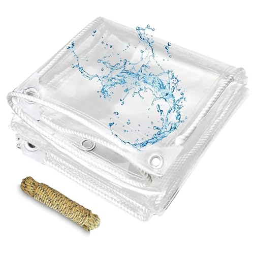 Lona transparente de PVC resistente de 1,7 x 6,6 m, impermeable, con ojales para jardines, invernaderos y techos de mascotas, cubierta de plástico duradera con cuerda incluida