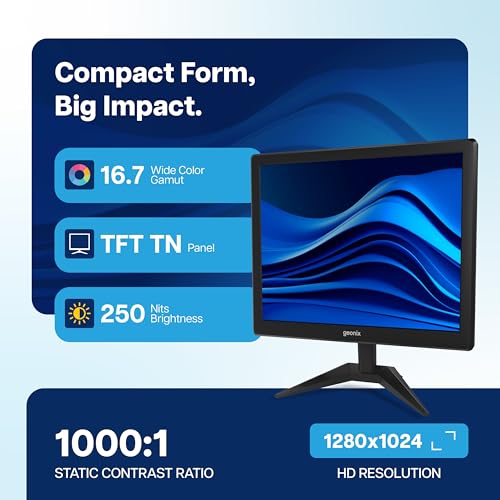 Image of GEONIX PC Monitor (43.18 cm /17 Inch), VGA & HDMI, LED Display, 1280X1024 Resolution, 16.7M Color, 16W(Max) Power Consumption | 2 Years Warranty