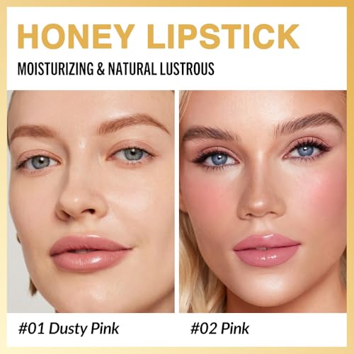 Image of evpct 2Pcs Dusty Pink Honey Lipstick Moisturizing Tinted Lip Balm for Women | Hydrating Formula Tinted Lip Oil Stick, Sheer Lightweight Softening, Shine Glowy Lipgloss Lips Color Tint Stain, Cruelty-Free
