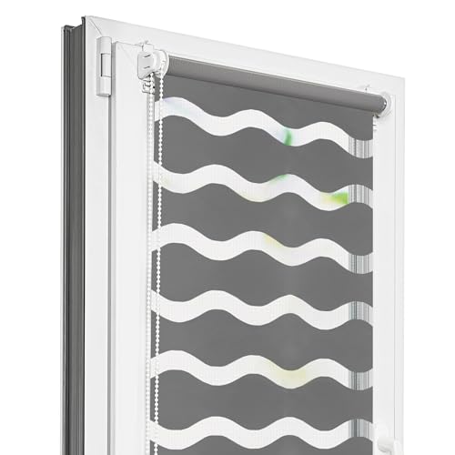 Estika Estor Enrollable Ondulado Klemmfix sin taladrar - 125 cm x 220 cm - Gris Oscuro - Estor dúo día y Noche, protección Solar y privacidad