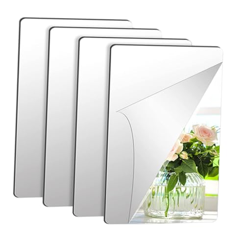 OUNONA 4 Piezas Espejos Acrílicos Autoadhesivos para Paredes Pegatinas Decorativas de Superficie Espejo para Sala Dormitorio y Oficina Fácil Aplicación Superficies Planas