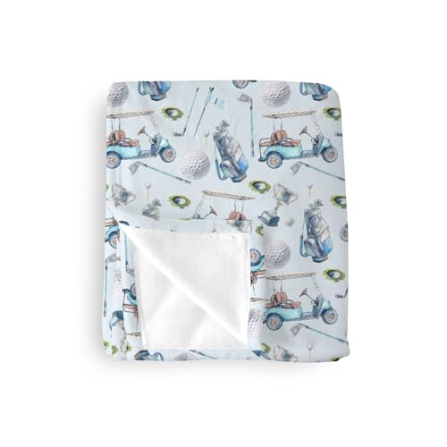 Image of EyMzcod Baby Boys Blankets Golf Gear Sport, Watercolor Blue Ball Glove Car Stick Soft Lightweight Nursery Receiving Swaddle, Flannel Newborn Infant Toddler Crib Bedding Kids Gift 30 x 40 in