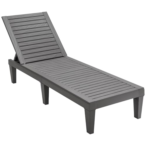 GIANTEX Chaise Longue de Jardin Effet Bois, Transat en Plastique avec Dossier Réglable sur 5 Positions, Bain de Soleil pour Terrasse, Charge 180 kg, Chaise de...