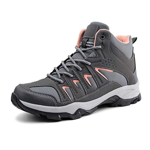 JABASIC Womens Mid Hiking Boots Lightweight Waterproof Outdoor Trekking Shoes (5,Grey/Pink)