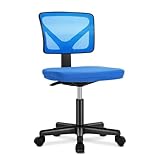DUMOS Armless Office Chairs with Wheels Cute Home Desk Chair No Arms, Ergonomic Adjustable Swivel Rolling Task Chair, Comfy Mesh Mid Back Computer Work Vanity Chair for Small Spaces, Blue