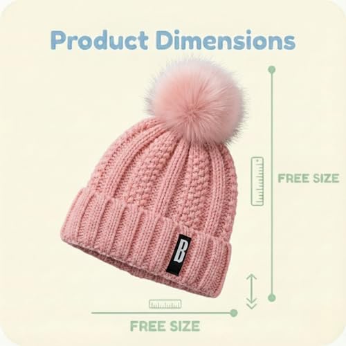 Image of Kraptick Women's Winter Cap - Knit Beanie with Soft Fleece Lining Hat, Stylish Pom Pom Thick Woollen Skull Cap, Warm Hat for Ladies & Girls -3