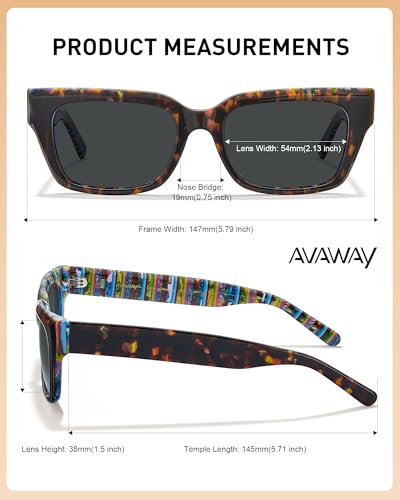 Image of AVAWAY Chunky Rectangle Sunglasses for Men Women, Polarized Trendy Large Acetate Frame UV400 Protection Driving Sun Glasses