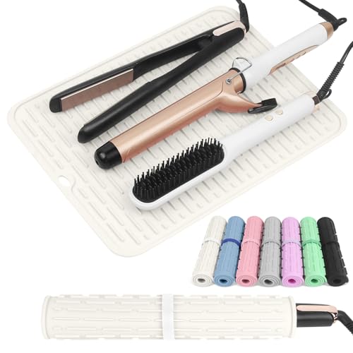 AMIJEAL Oversize Silicone Heat Resistant Mat for Hair Tools Curling Iron Mat Hot Tools Holder Portable Flat Iron Hair Straightener Pad Cover for Travel Vanity Salon(14.2 x 11.0)
