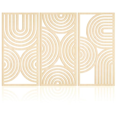 BINCUE 3 Panels Arches Shapes Wall Art Boho Decor Abstract 3D Hollow Wood Wall Art for Kitchen Bathroom Living Room Decorative