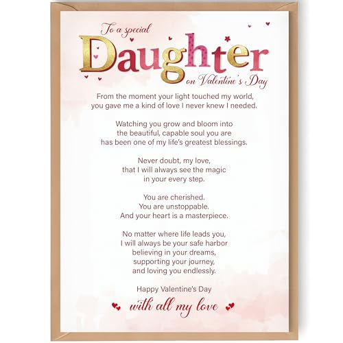 1Pcs Daughter Valentines Day Card Valentines Gift For Daughter Elegant Love Message From Dad Mom Grandparents Aunt Uncle Heartfelt Words Family Keepsake Adult Daughters Present Valentine Celebration