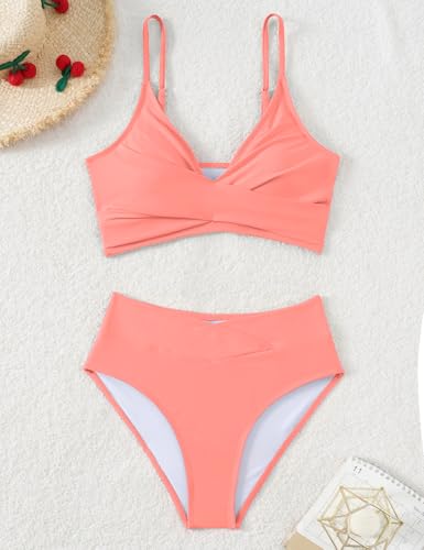 Tainehs Women's Bikini Sets Two Piece Swimsuit V Neck Twist Front V Cut Bottom Bathing Suit4