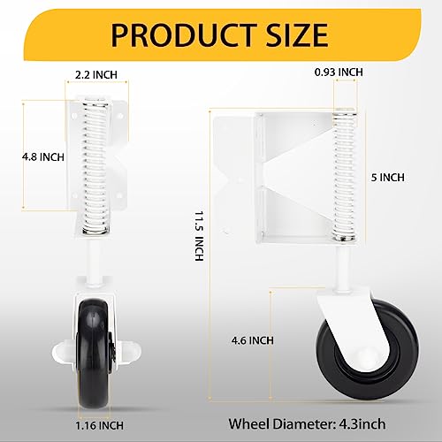 Image of Heavy Duty Gate Wheel for Wooden Gate, Spring Loaded Gate Caster Wheel, Farm Gate Wheel with 220 Lbs Capacity, 360 Swivel, for Left&Right Gate