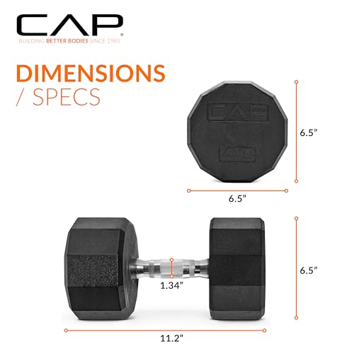 Image of CAP Rubber Coated Dumbbell Weights, Free Weights for Home Gym Strength Training, Anti-Roll Hex Dumbbells with Black, Chrome & Comfort Grip Handles, Singles