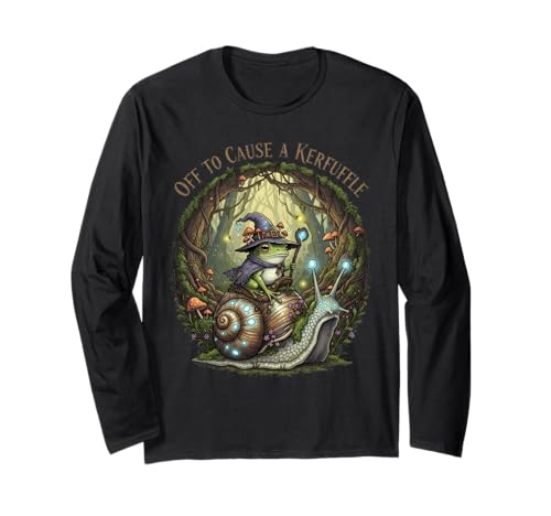 Off to Cause a Kerfuffle Witchy Frog Wizard Snail Meme Humor Long Sleeve T-Shirt