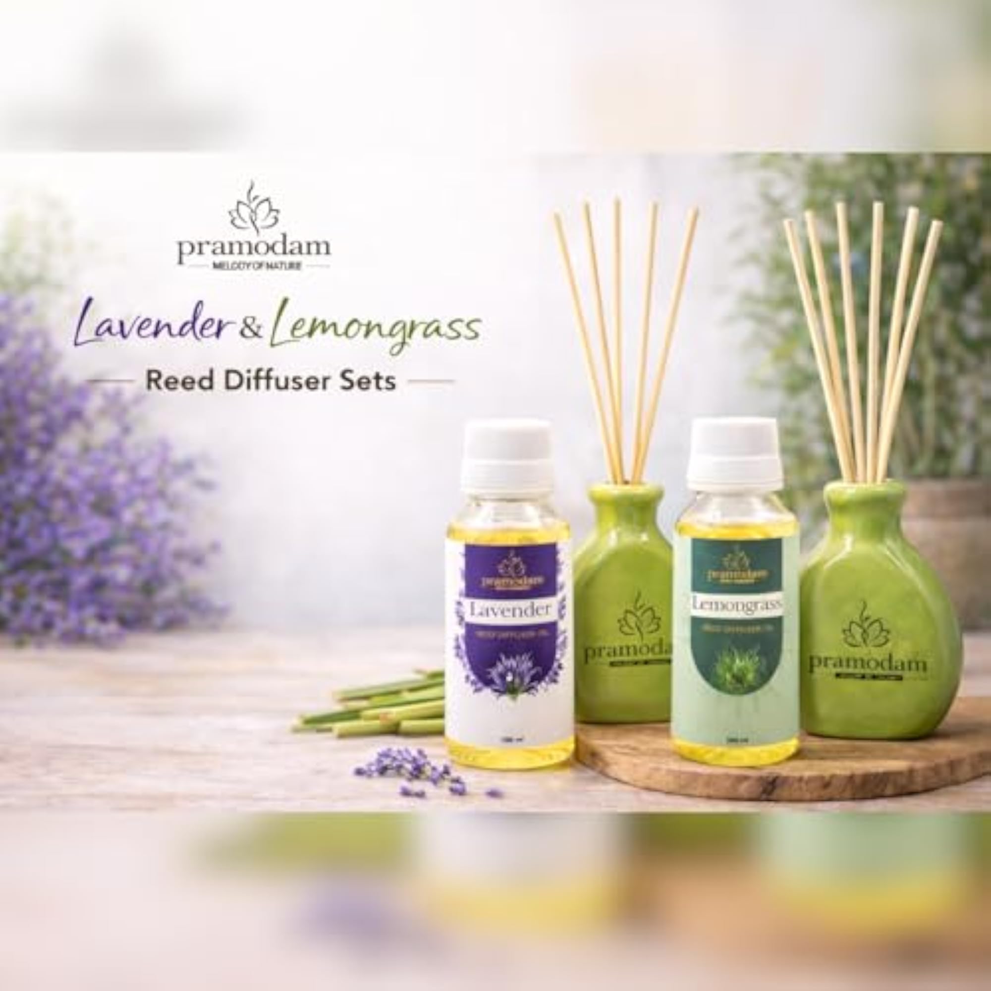 Lavender & Lemongrass Reed Diffuser Set with Ceramic Vase