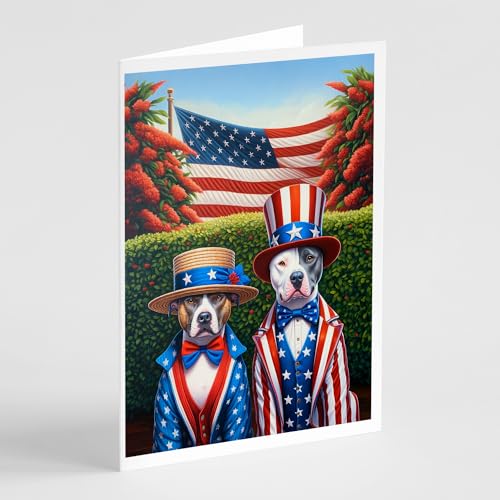 Caroline's Treasures All American Pit Bull Terrier Greeting Cards Pack of 8 Blank Cards with Envelopes Whimsical A7 Size 5x7 Blank Note Cards