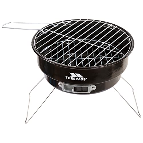 Trespass Barby Barbecue 2 Grill Level Portable BBQ Set for Camping Outdoor Garden Festivals with Handle and Removable Legs – Black, 24 x 27 x 27 cm