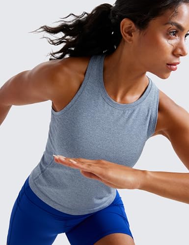 Image of CRZ YOGA Seamless Racerback Tank Waist Length | Training, Chafe-Free, Slim Fit, Crewneck, Mesh Vents, Workout, Sleeveless Tops for Women