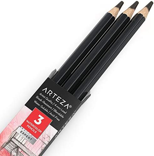 ARTEZA Professional Watercolour Pencils, Pack of 3, A154 Koala Gray, Water-Soluble Pencils for Colouring, Blending, Layering & Watercolour Techniques