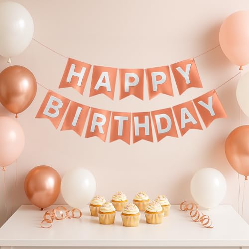 Image of Wanna Party Metallic Rose Gold Happy Birthday Banner,Gold Party Decorations Sign for Birthday Decor,Backdrop for Birthday Decoration Items for Kids & Adults (Paper)