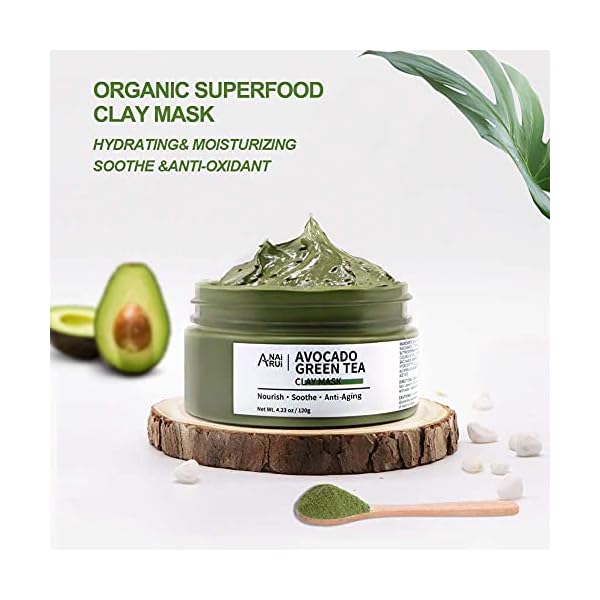 ANAIRUI-Avocado-Green-Tea-Mud-Mask-Superfood-Clay-Mask-Hydrating-Moisturizing-Deep-Pore-Cleansing-Blackhead-Remover-Acne-Detox-Spa-Facial-Mask-120g-423-oz ANAI RUI Green Tea Face Mask with Avocado, Clay Facial Mask for Acne, Detox, Face Cleansing Mask, Hydrating, Nourishing, Soothing, 120g/4.23 oz