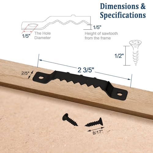 Image of Thickened Sawtooth Picture Hangers, Supports 25kg, 25pcs Sawtooth Hangers Heavy Duty and 50pcs Screws, Picture Hangers for Hanging Photos Artwork Canvas Clock