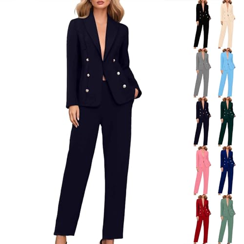 Yekdmxop Tailleur Donna Eleganti Curvy Completo 2 Pezzi Pantaloni e Giacca Cerimonia Tuta Completa Elegante Business Completi di Pantalone e Blazer Maniche Lunghe Tinta Unita per Matrimoni e Feste