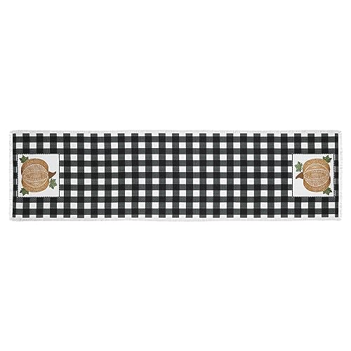VHC-Brands-Annie-Black-Check-Pumpkin-Seasonal-Fall-Autumn-Thanksgiving-Halloween-Decor-for-Kitchen-Dining-Room-Party-Gifts-Table-Runner-12x48 VHC Brands Annie Black Check Pumpkin Seasonal Fall Autumn Thanksgiving Halloween Decor for Kitchen Dining Room Party Gifts Table Runner 12×48