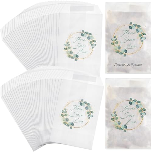 Image of Clabby 50 Pcs Wedding Confetti Bags 105 x 70 mm Confetti Favor Hen Party Candy Bags Throw Some Love Paper Glassing Envelopes for Summer Wedding Baby Shower Bridal Shower(Green Leaf Style)