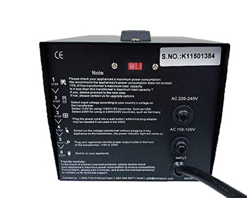 Instapark ITU-1000 Series Heavy-Duty AC 110/220V Step Up/Down Voltage Transformer/Converter with US Standard, Universal, German/French Schuko AC Outlets - 1,000 Watt