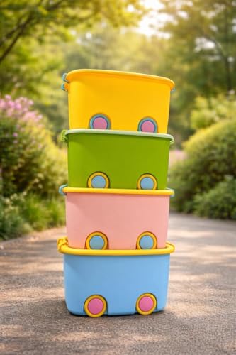 Image of Kodiaq 25 Liters /Toy Storage Organiser /Toy Basket Storage for Kids /Toy Basket Storage Box for Kids Big Size (Pack Of 4 / Stackable /Wheels /Locking Lid & Handle Color may vary)