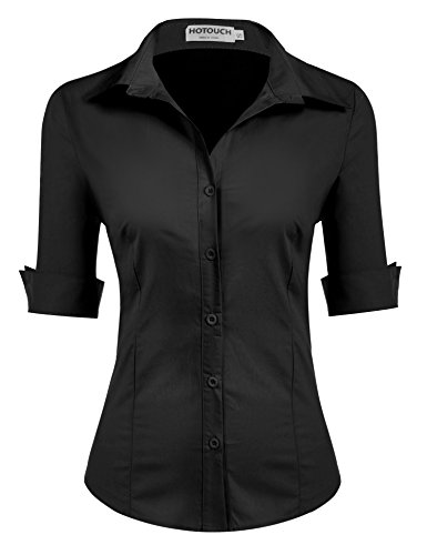 Hotouch Blusen Schwarze Damen Baumwolle Business Bluse Slim Fit Kurzarm...
