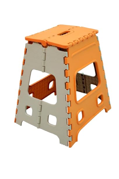 18 Inches Super Strong Folding Step Stool for Adults and Kids, Kitchen Stepping Stools, Garden Step Stool Kitchen (Orange)