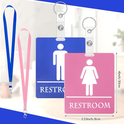 Image of Fuyoooo 6 Set Bathroom Pass for Classrooms with Keychain Blue,Pink | Hall Restroom Passes Including Lanyard, Durable PVC Waterproof, Bulk Set for Teachers Male Female Bathroom Icons