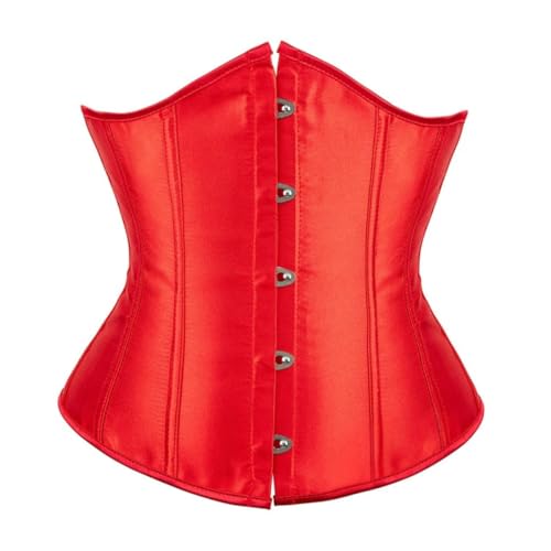 Bslingerie® Corset sous la poitrine en satin brocart floral vintage pour femme avec serre-taille, Rouge satiné, XXL