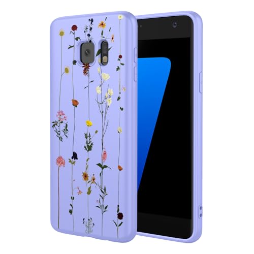 KOARWVC Phone Case for Galaxy S7 Case, Samsung S7 SM-G930 Case Cute Flower Pattern Design Slim Protective Soft TPU Bumper Phone Cover for Samsung Galaxy S7 Purple Garden