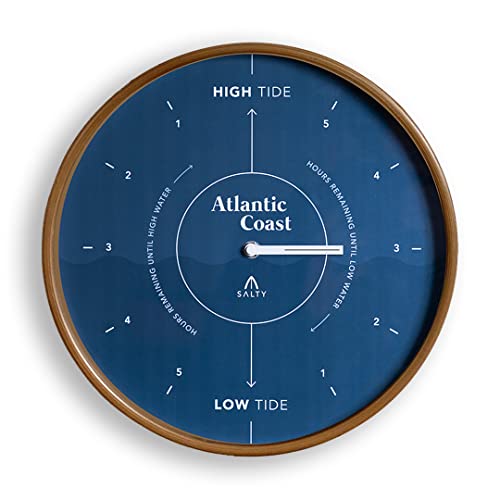 SALTY Home - Tide Clock - Coastal Decor - 12.2Inch Wall Clock - Premium Wood Dial - Silent Clock Movement - Quartz Mechanism - Battery Operated - Atlantic Coast Classic Blue